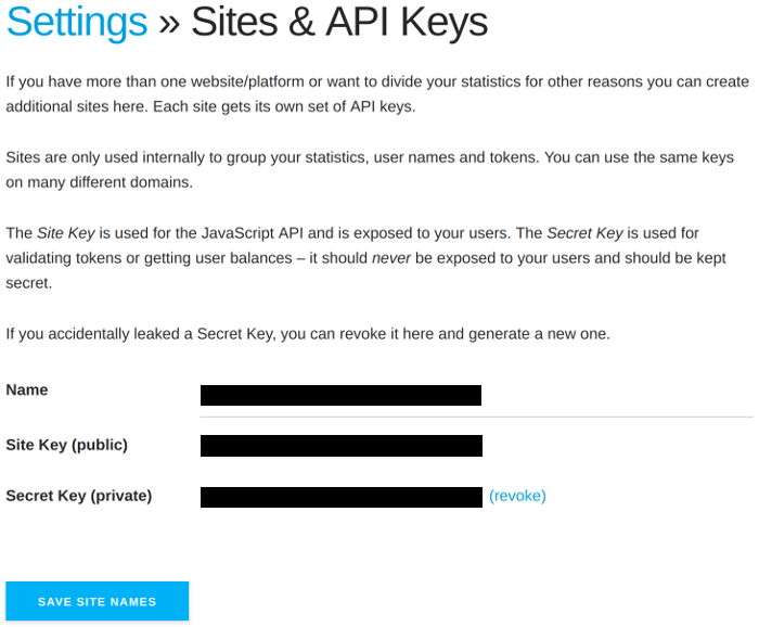 coinhive Settings Page