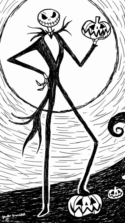 Jack Skellington with Pumpkin Sketch