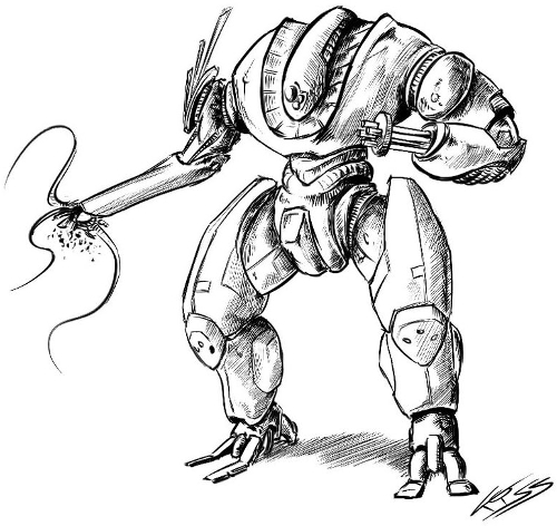 Robot with Chaingun Arm Sketch